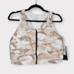 NEW Torrid Womens Active Zip Front Sports Bra Tan Camo 2X Athleisure Gym